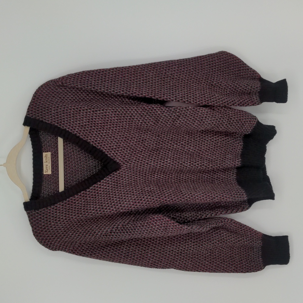 Tumi Knits‎ Men's Alpaca Sweater Red Black Plaid Checkered Size Medium V Neck